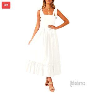 Plus Size Summer Maxi Dress Spaghetti Strap Square Neck Ruffle Boho Beach